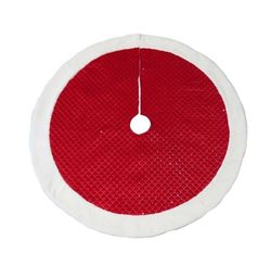 Red Plush Sparkly Sequins Decorative Christmas Tree Skirt with White Fur Trim