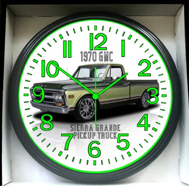 Wall Clock 1970 GMC Short Bed Truck Bagged Lowrider Garage Shop Glow In The Dark Wall Clock New!