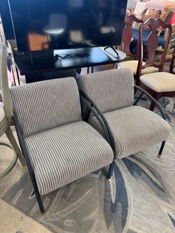 Pair of Striped Accent Chairs with Metal Frame