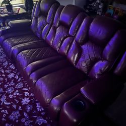 Burgundy Leather 90" Dual Power Reclining Sofa