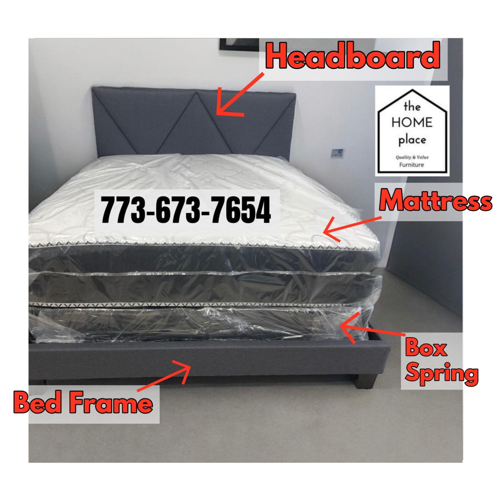 Comfy & Elegant Queen Bed Frame 🚨 Includes Mattress & Box Spring for ONLY $349. Ready for Delivery Today 🚛