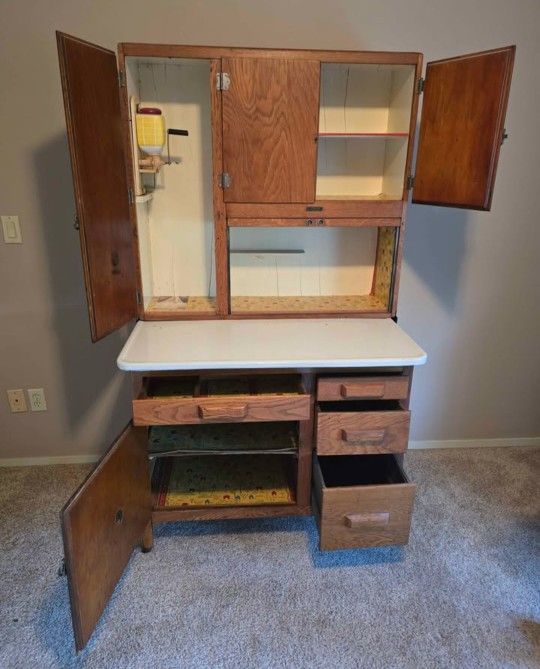 Kitchen Maid Hoosier Cabinet all Wood Porcelain Top