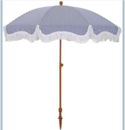 HERA'S PALACE 7ft Heavy Duty Beach Umbrella with Sand Anchor, Fringe Umbrella for Sand, UV 50+, Patio Umbrella with Tilt Pole for Garden Pool Backyard
