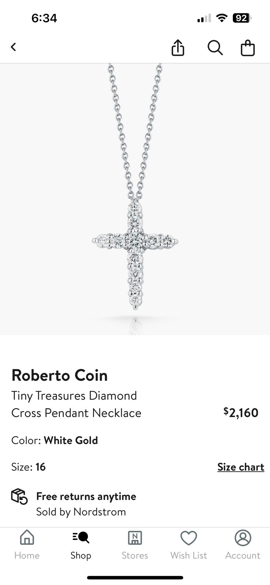 Roberto Coin Diamond Cross Pendant
