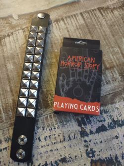 Brand new American horror story card set and Hot topic studded bracelets