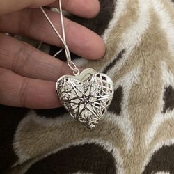 925 Sterling Silver Heart ❤️ Photo Frame Pendant Necklace 