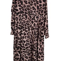 XXL Leopard Print Long Sleeve Shirt Dress - Animal Print, Button Down, Stretchy Fabric