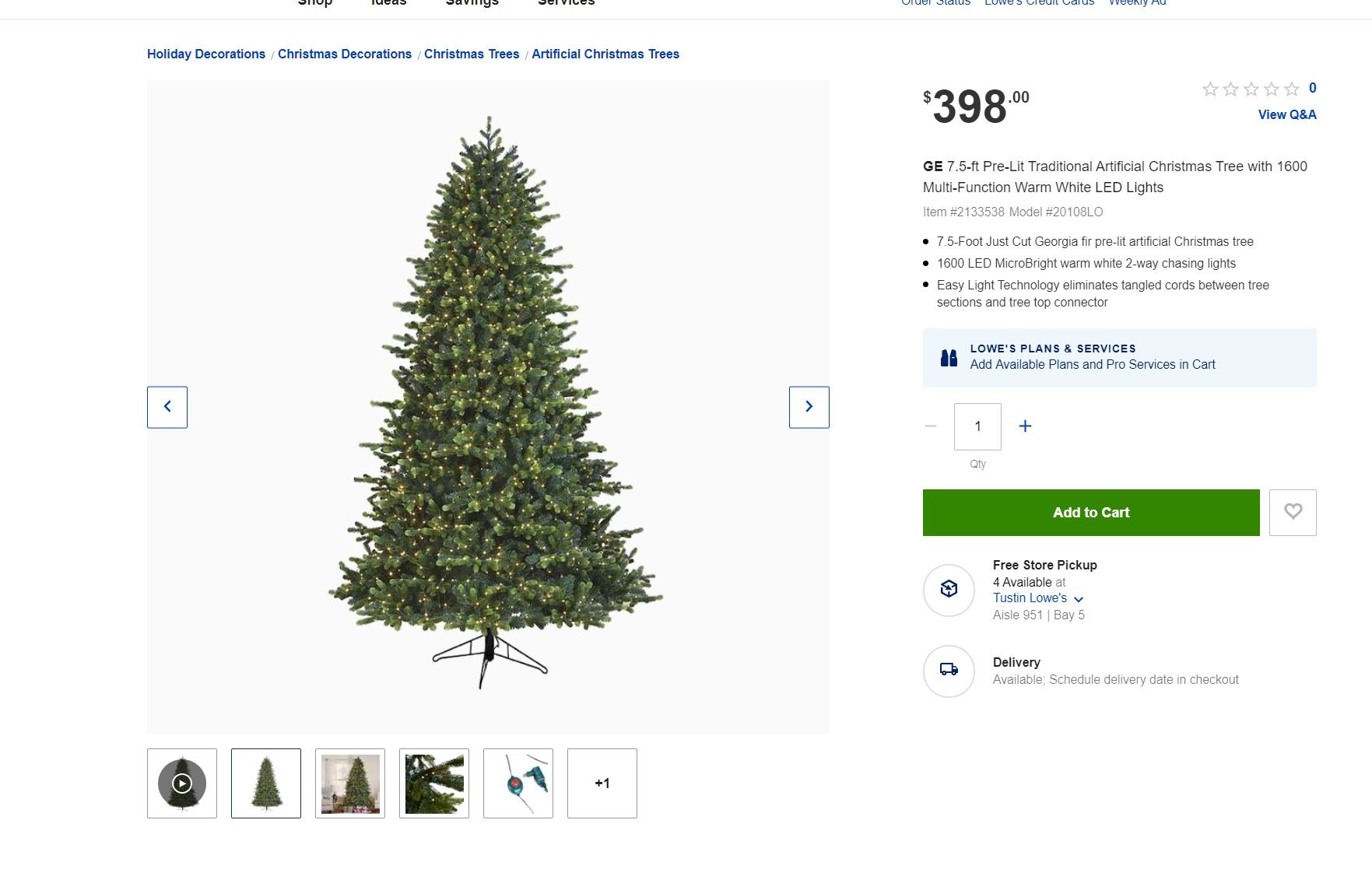7.5 FT. GE Christmas Tree with Lights Brand New In Box **Never Used** Never opened