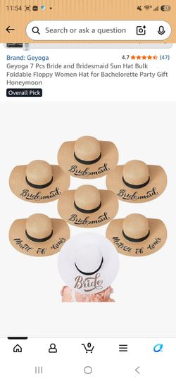 7 Pc Bridal Party Straw Hat Set Bride Maid of Honor Matron of Honor 4 Bridesmaid