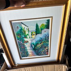 Alex Perez Signed Limited Edition – Garden Path Village Landscape – Framed