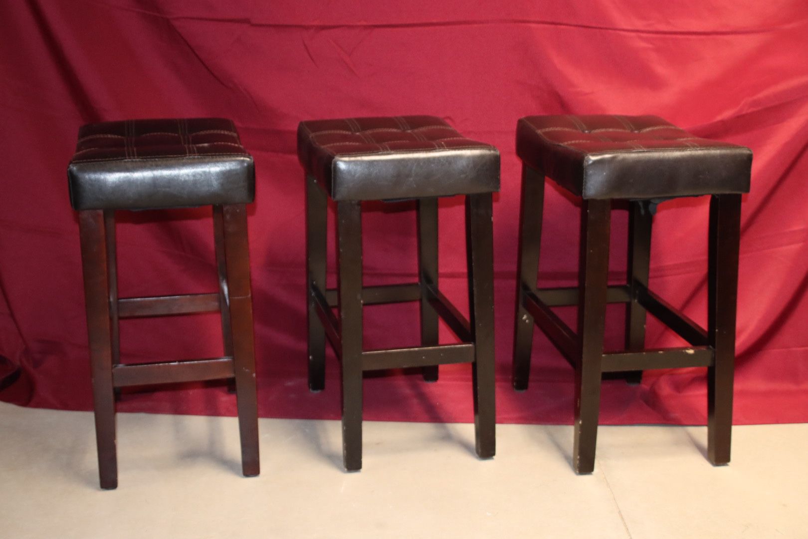 Set Of 3 Leather Barstools