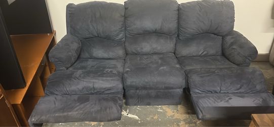 Blue Microfiber Reclining 3-Seat Sofa