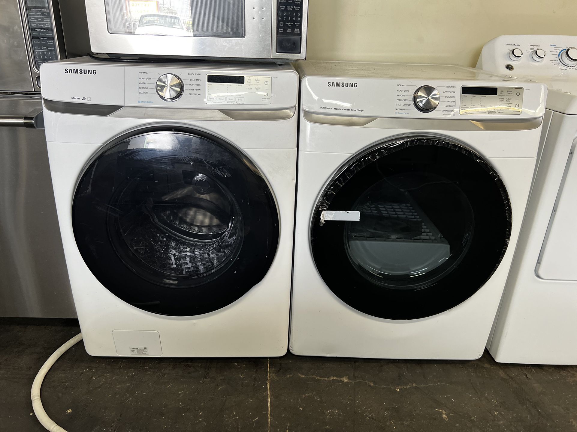 Samsung He Front Load Washer And New Open Box Gas Dryer Set With Drying Rack