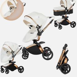 2 In 1 Convertible Stroller With 360 Bassinet Rotation And One Click Fold