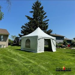 The 15’x15′ High Peak Tent delivers both protection and elegance. It features durable 16oz PVC fabric that is flame-retardant and UV-resistant