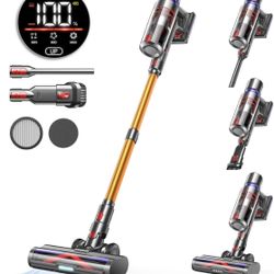 Cordless Vacuum Cleaner, 45Kpa 550W 65Mins Vacuum Cleaners for Home, Stick Vacuum with LED Touch Screen, Anti-tangle Wireless Vacuum, Rechargeable Cor
