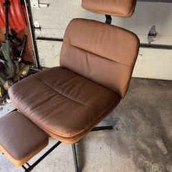 Leather Chair Attached Foot Rest