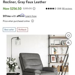 Relax-a-Lounger Lincoln Manual Oversized Recliner, Gray Faux Leather