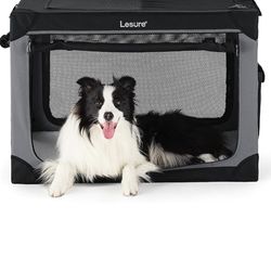 Indoor & Outdoor, 4-Door Foldable Pet Kennel with Durable Mesh Windows (Black)