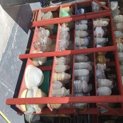 Boxes, Shelves, Crates Full Of Antique Glass For Lamps