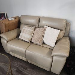 Beige Italian Leather Reclining Sofas.  ***Price Is Negotiable!***