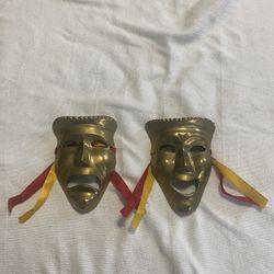Pair Of Brass Indian Happy Sad Comedy Drama Theatre Masks