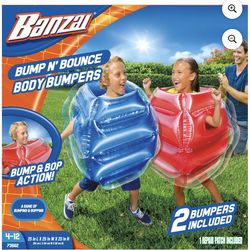 Banzai Bump N Bounce Plastic Body Bumpers in Red & Blue, 2 Bumpers, Kids Toy, 4+