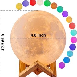 Moon Lamp, 16 Colors LED Night Light for Kids 3D Printing Moon Light with Stand& Remote/Touch Control & Timing, Moon Light Lamp for Kid Friend Birthda
