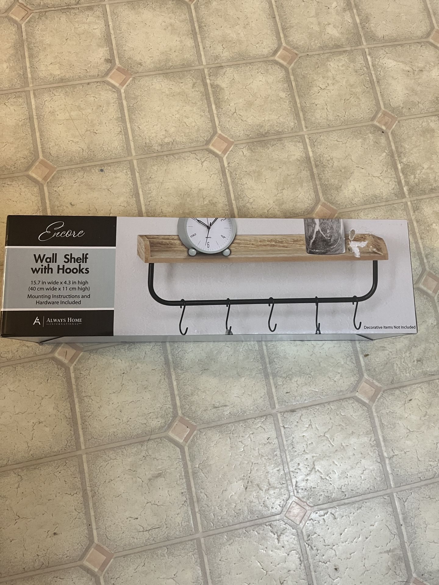 Brand New Encore Wall Shelf with Hooks