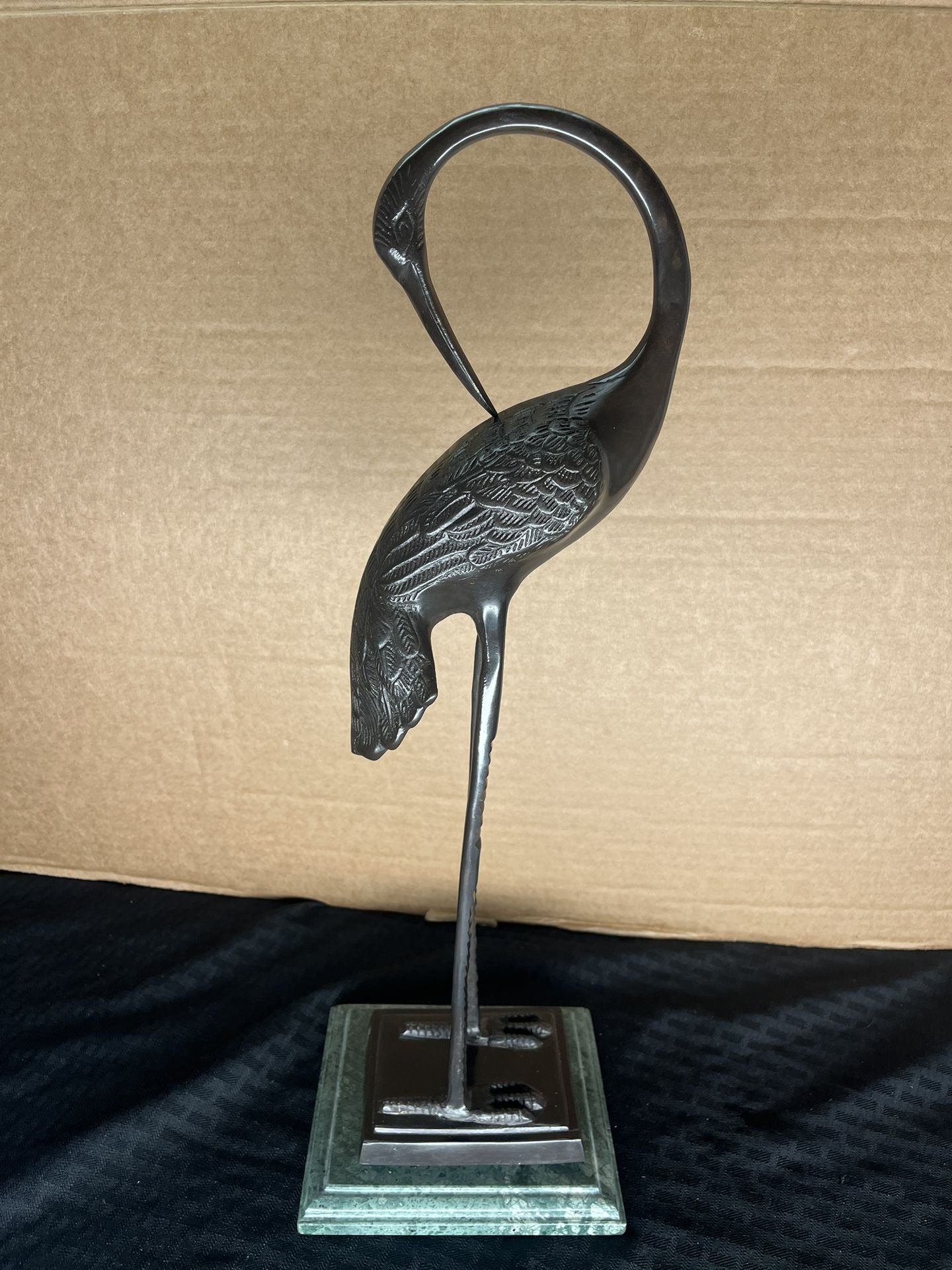 Bombay Co. Bronze Crane Figure on a Granite Base