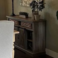 Side Table With Barn Doors And Shelves 