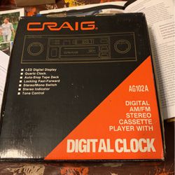 New CRAIG  1980 Authentic  Car AM/FM Stereo Cassette With LED  Digital  Clock 