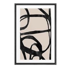 24" x 36" Black & White Abstract Canvas Print Wall Art in Faux Wood Floating Frame