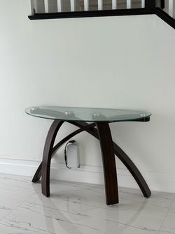 Glass Top Console Table with Wood Base