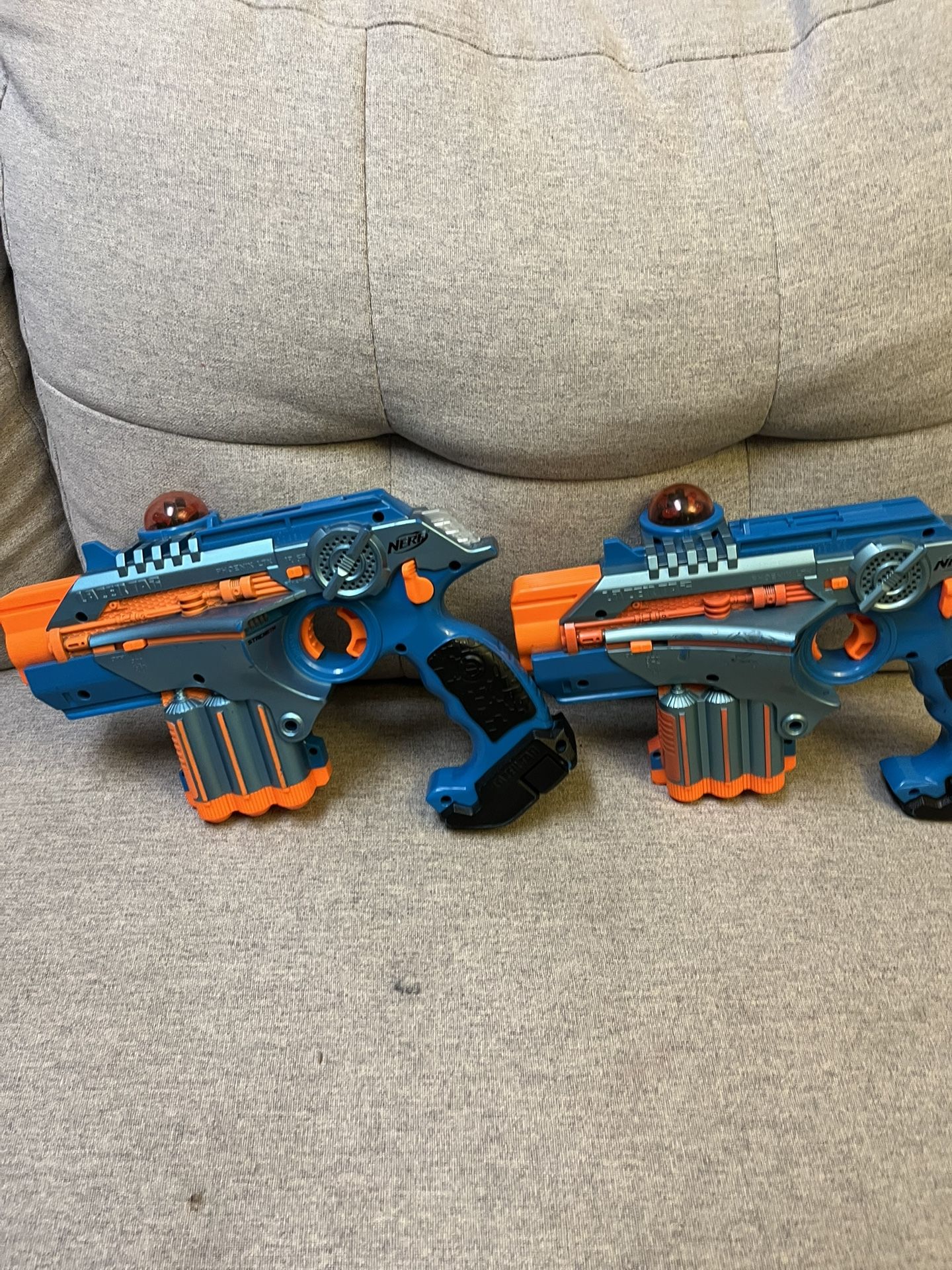 2 NERF Phoenix LTX Lazer Tag Game Blue Guns Indoor Outdoor, Tested and 1 Works