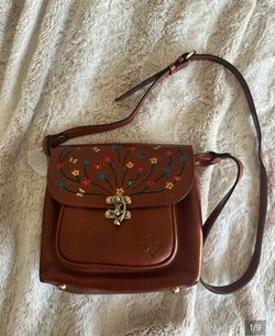 Patricia Nash Brown Floral Leather Crossbody Bag