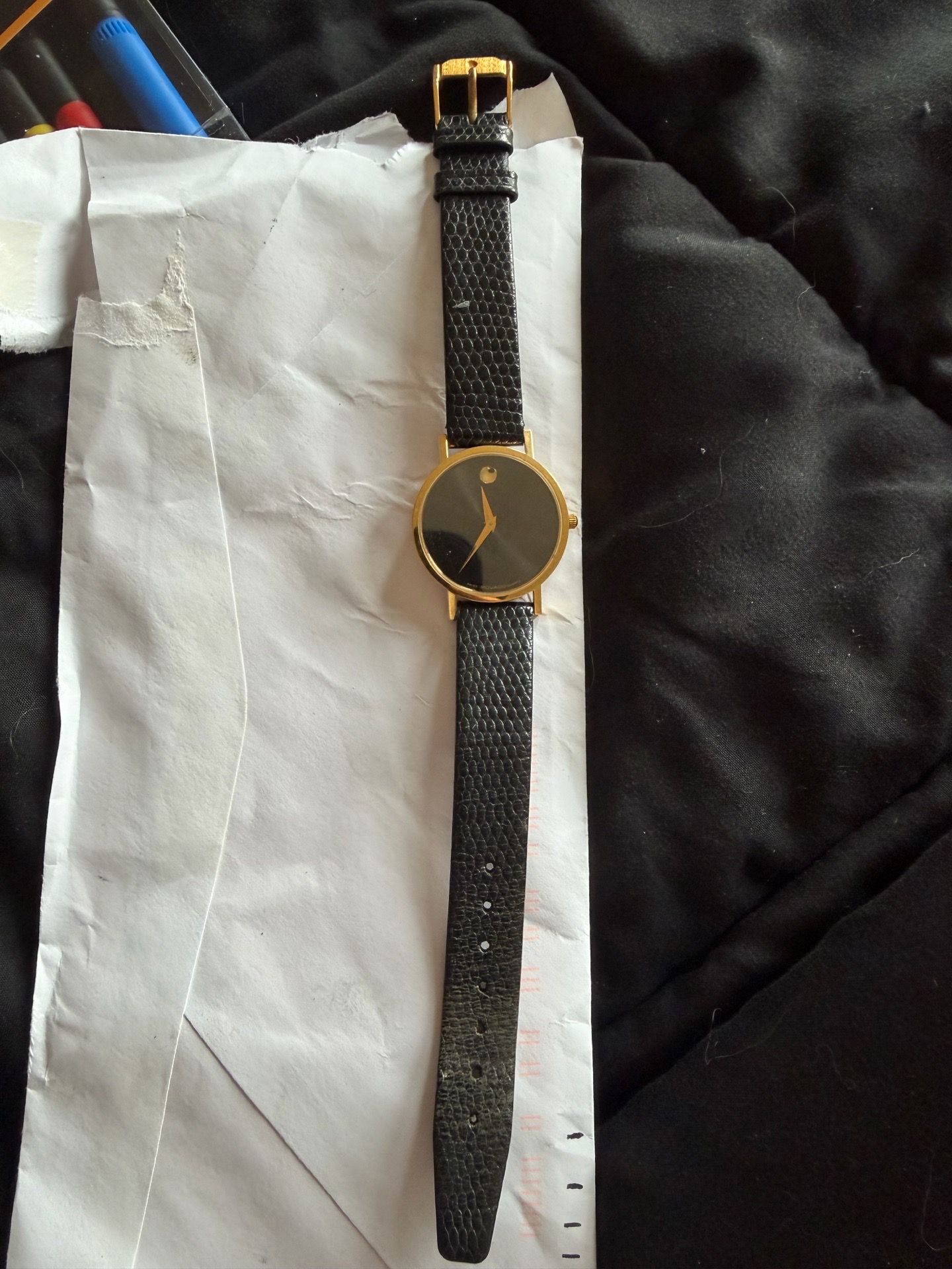 Vintage Mint Condition Movado black and gold Museum Watch