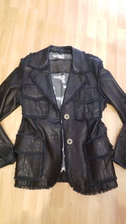 Leather medium coat jacket
