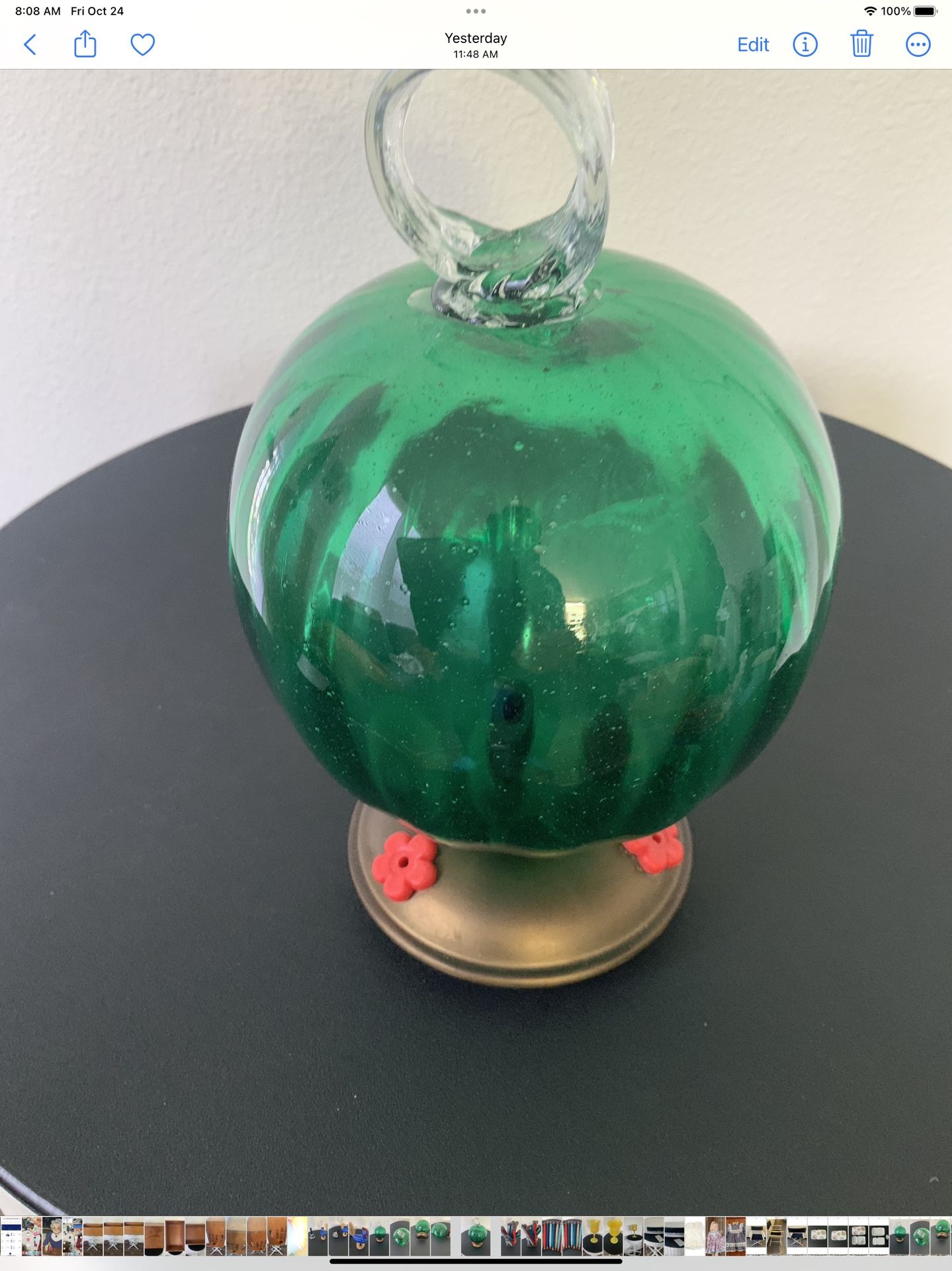 Blown Glass Hummingbird Feeder. $25