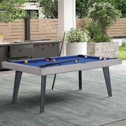 Santorini 7’ Outdoor Slate Pool Table with Dining Top, Benches and Ping Pong  