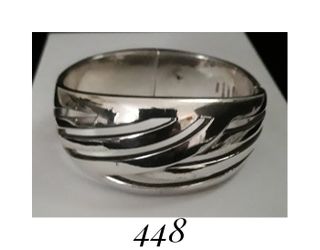 7.25" Heavy Solid Sterling Silver Handcrafted Hinged Cuff Bracelet, w Button Lock, signed