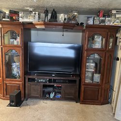 Big Oak Entertainment Center &  A 60” Smart TV
