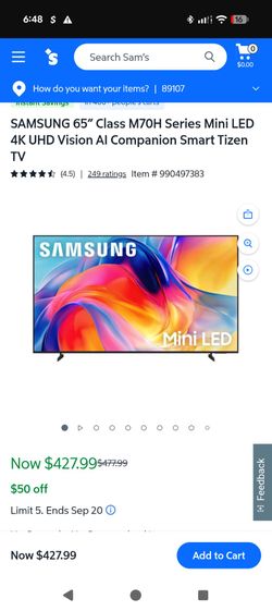Samsung 65" M70H Series Mini LED 4K Smart TV
