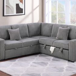 Corduroy Sectional Sleeper Pullout Bed With Storage