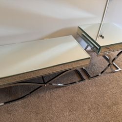 Mirrored Glass Chrome Coffee Table & End Table