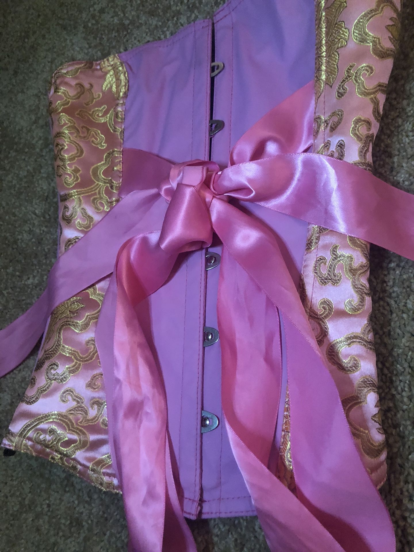 Brand New Small Pastel Pink & Gold Embroidered Snap Adjustable Corset - Size S to M - Burlesque / Dancer/Sexy/Lingerie