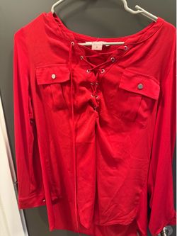 NYGARD Women’s Red Lace-Up Blouse Long Sleeve Size Large