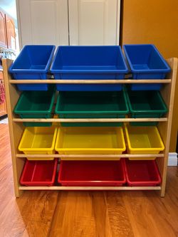 Wood Shelf Toy Bin Organizer