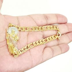 14k Gold Plated Tricolor San Jude Bracelet New 