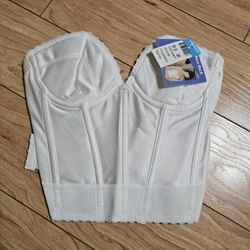 Carnival Women White Satin Torsolette Low Back Low Plunge Corset Bustier Vintage NEW 34B *Flaw Read